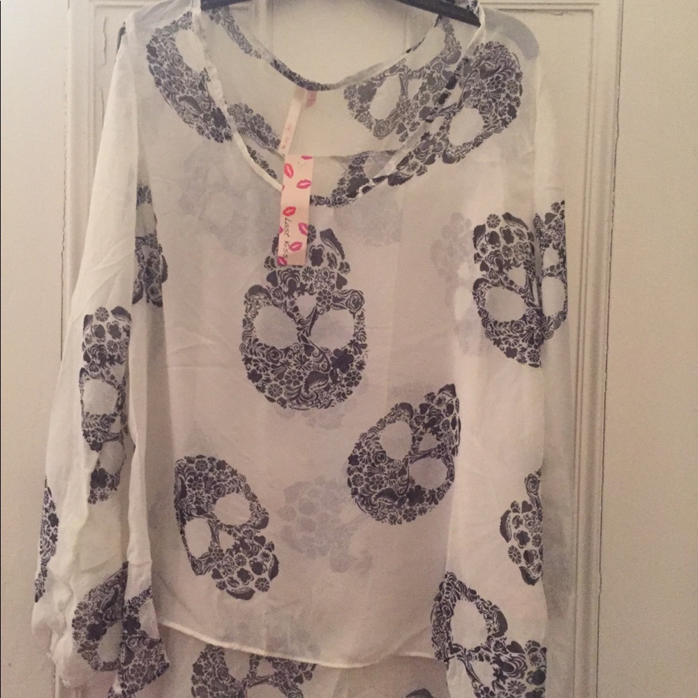 White and black chiffon blouse